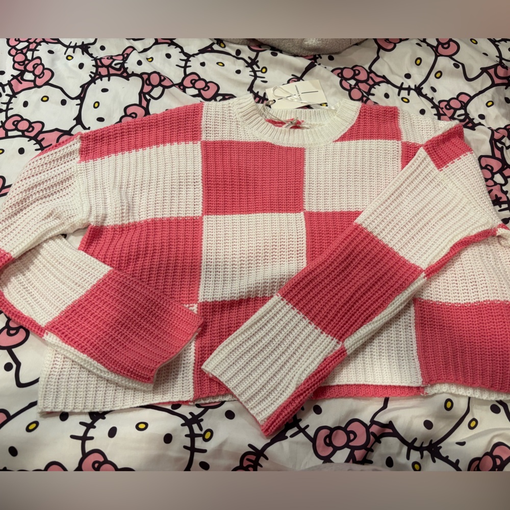 moon & madison Pink and White Block Sweater